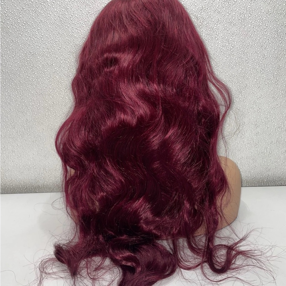 30in Burgundy 13x6 Lace Front Human Hair Body Wave Wig - Picture 6 of 11